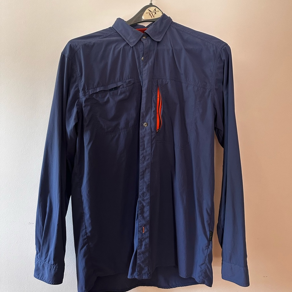Orvis Trout Bum Fishing & Expedition Shirt , Blue with Orange Trim Large